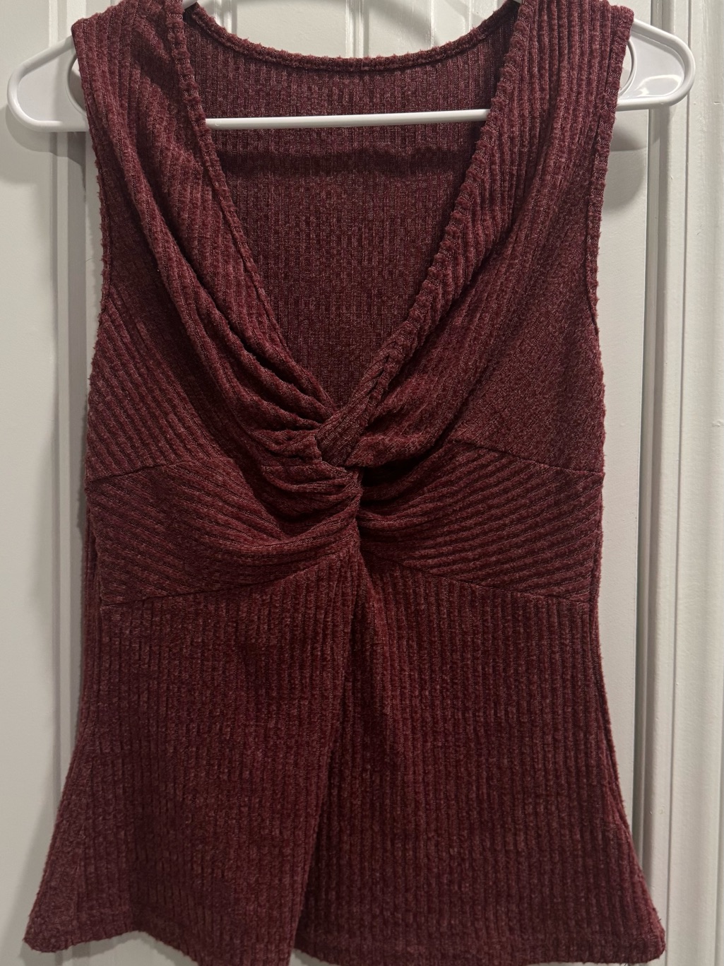 Shein Ribbed Twist-Front Tank Top - Burgundy